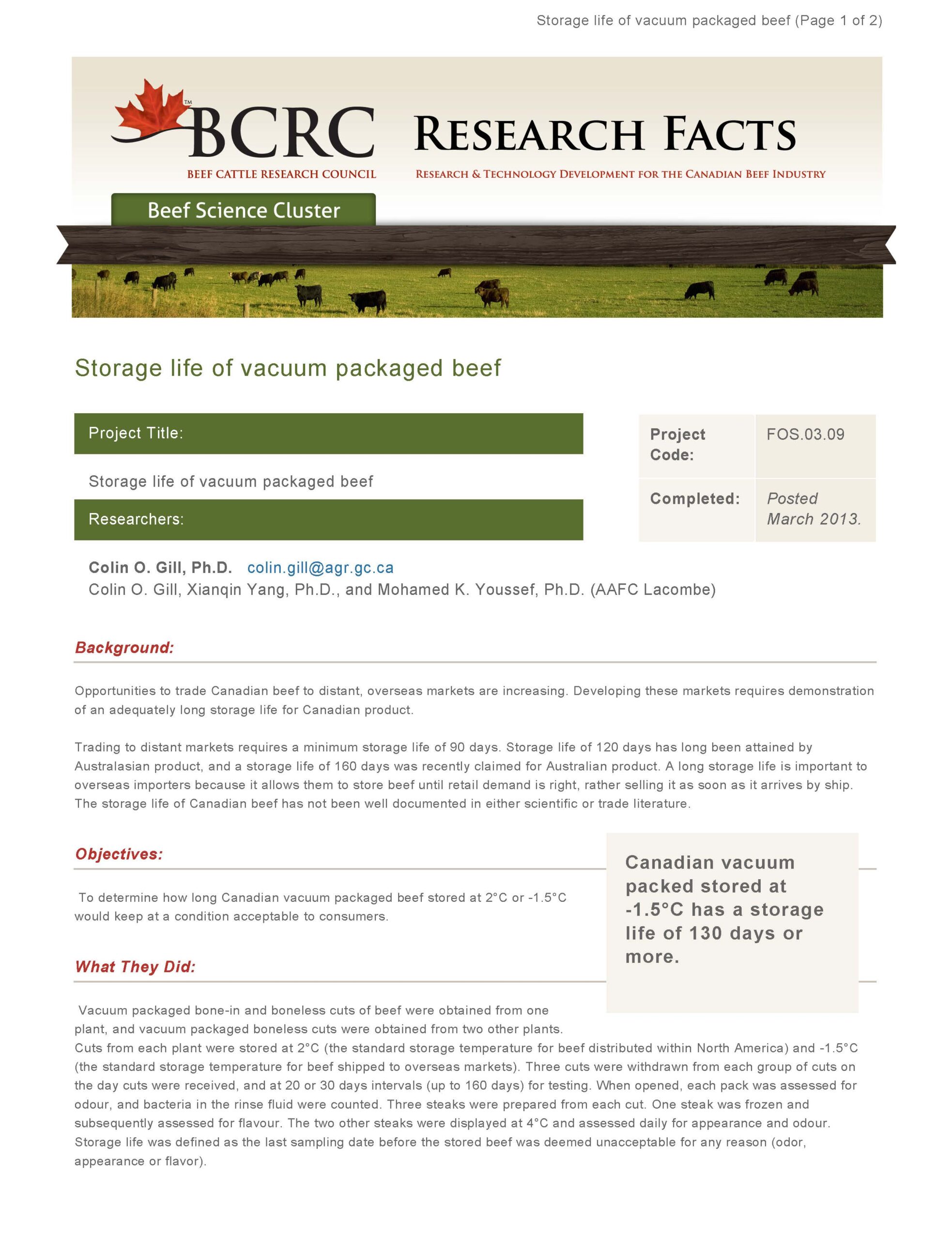 Storage Life of Vacuum Packaged Beef BeefResearch.ca