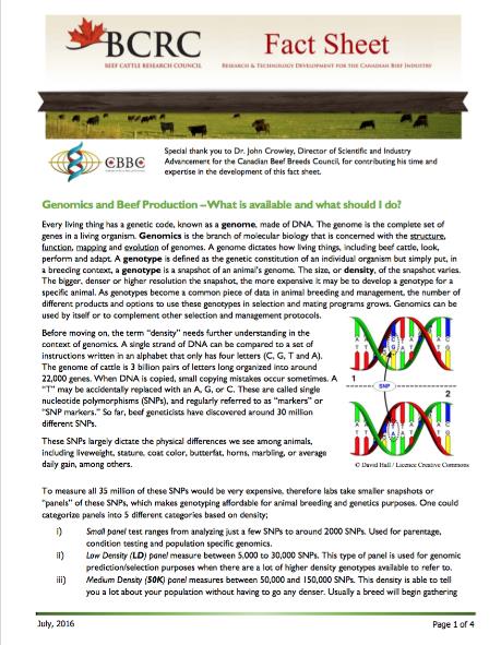 Genomics and Beef Production Factsheet