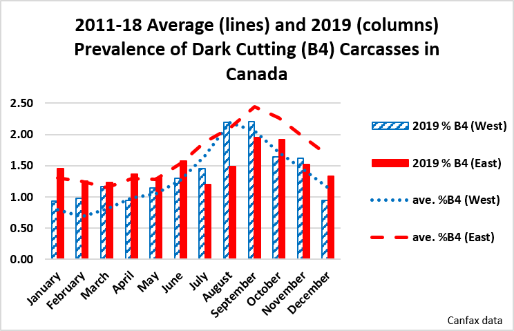 Prevalence of dark cutting carcasses in Canada