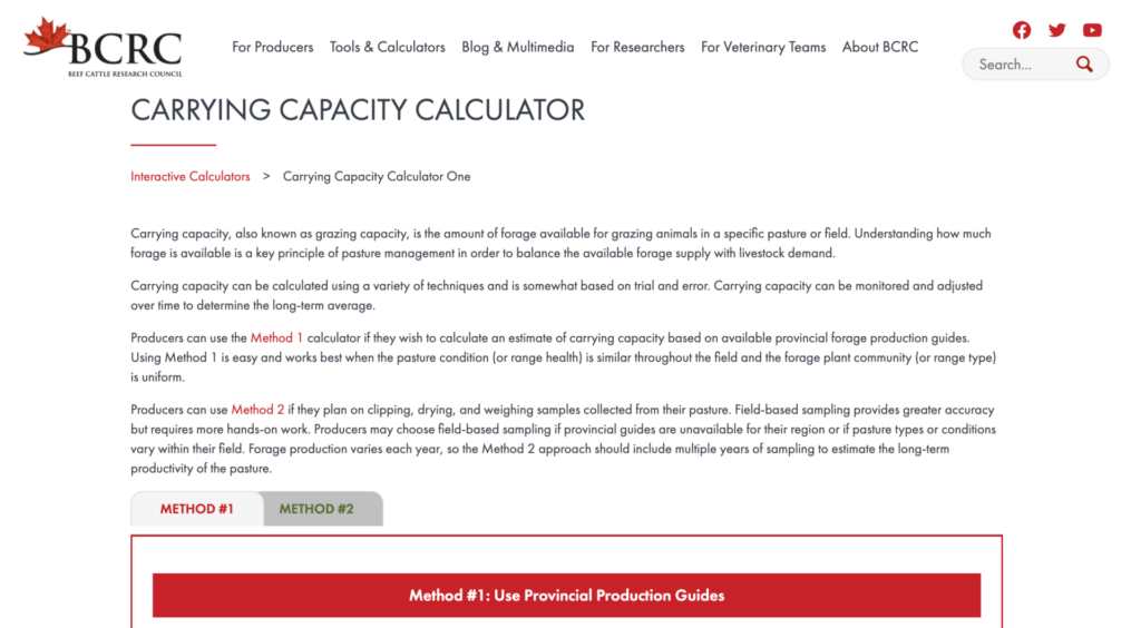 BCRC carrying capacity calculator