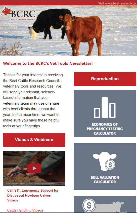 Welcome to the BCRC's vet tools newsletter