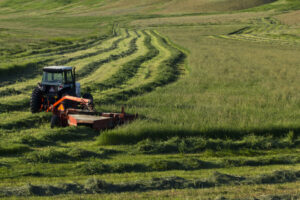 farmer cutting hay