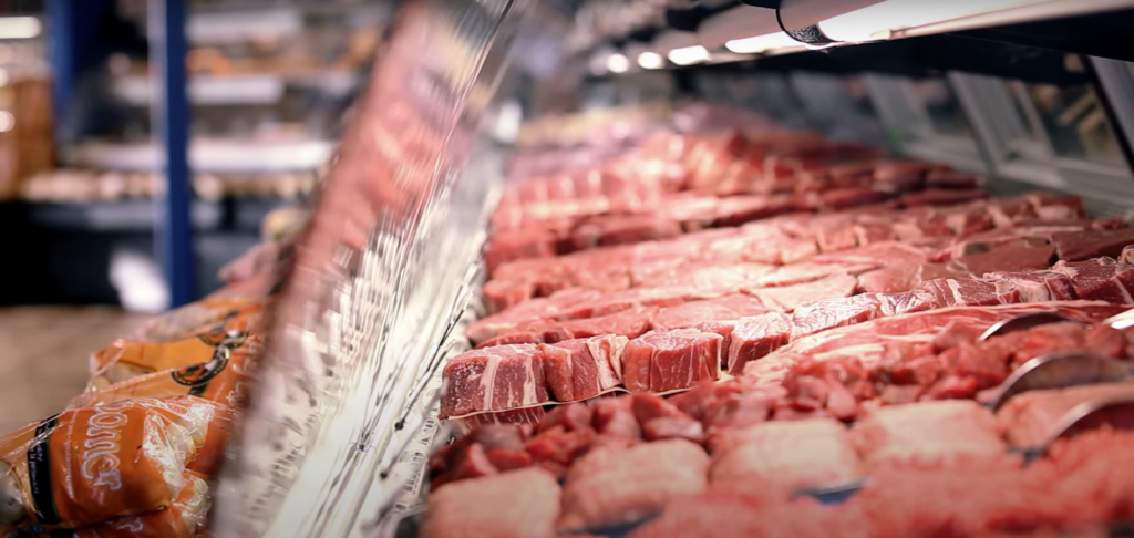 beef steaks in meat counter