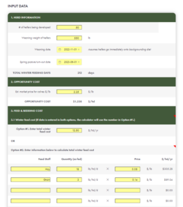 Replacement Heifer Calculator input data