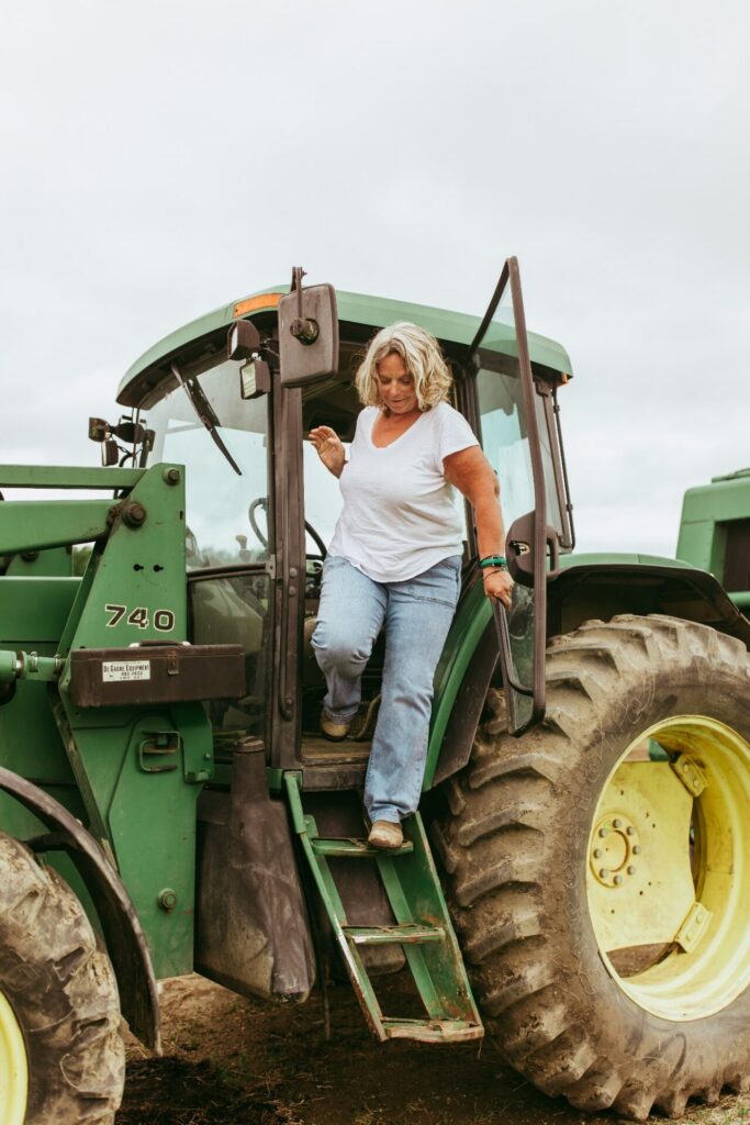 beef producer Kim Jo Bliss steps off tractor