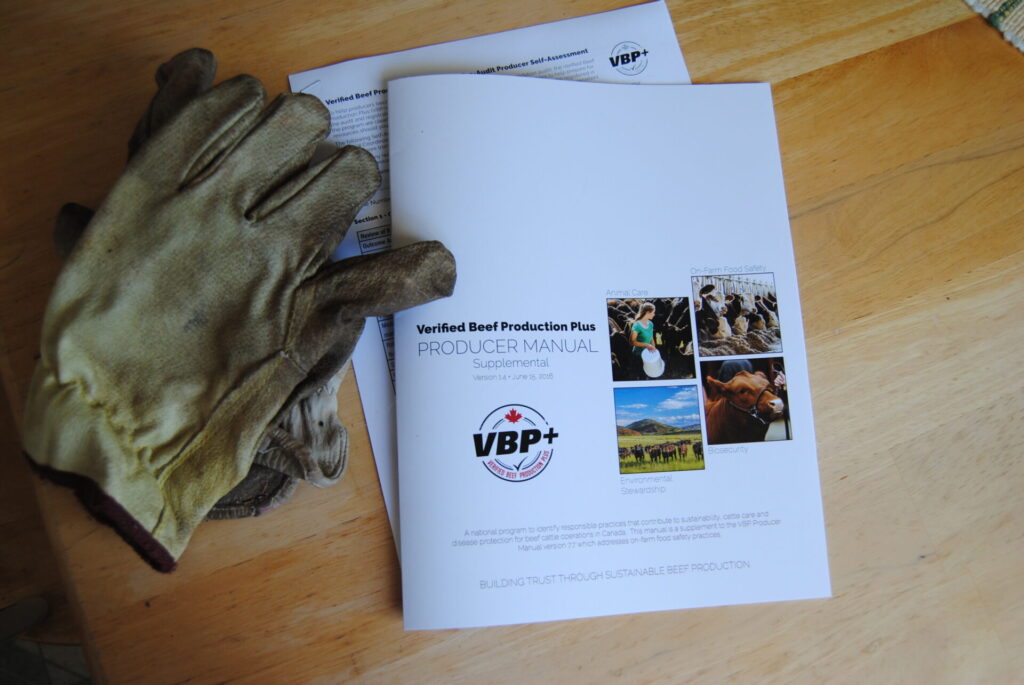 Verified Beef Production Plus producer manual and work gloves