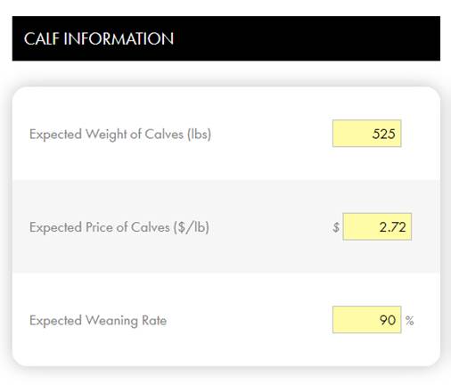 Bull Valuation Calculator calf sale information