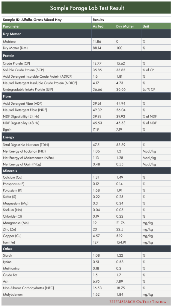 forage testing result example