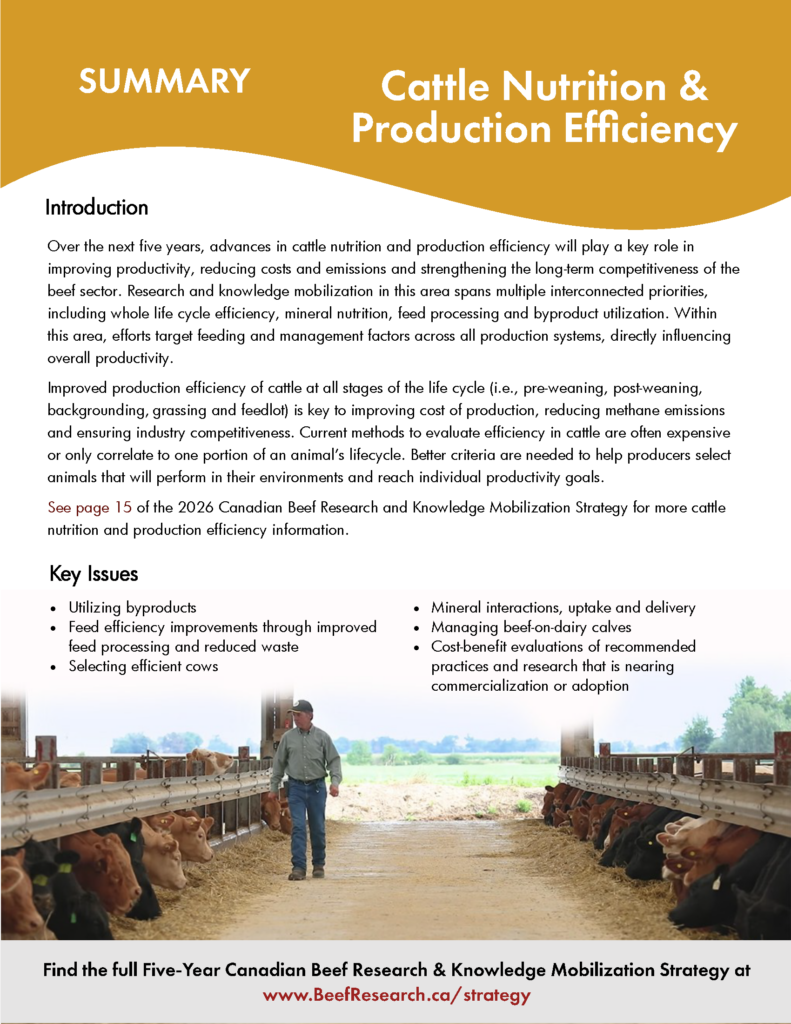 cattle nutrition and production efficiency research strategy for the Canadian beef industry